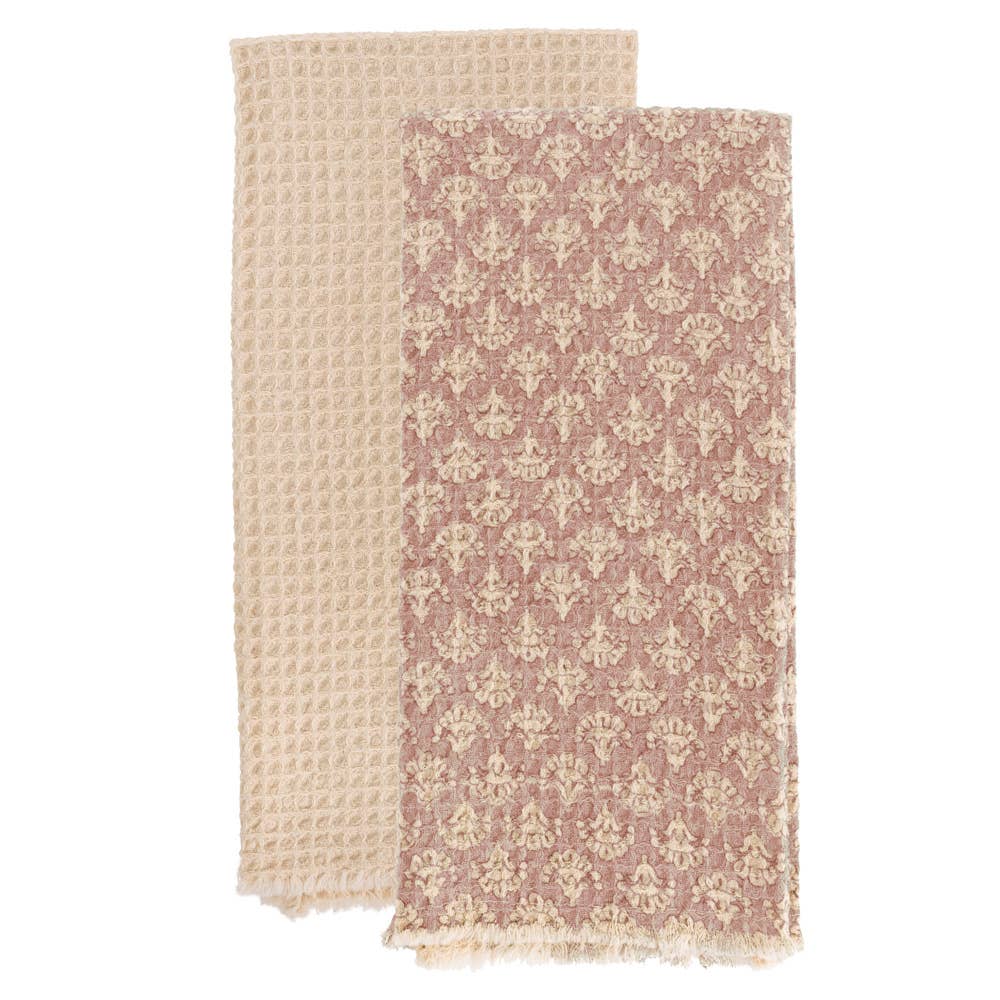 Pink Damask Cotton Tea Towels