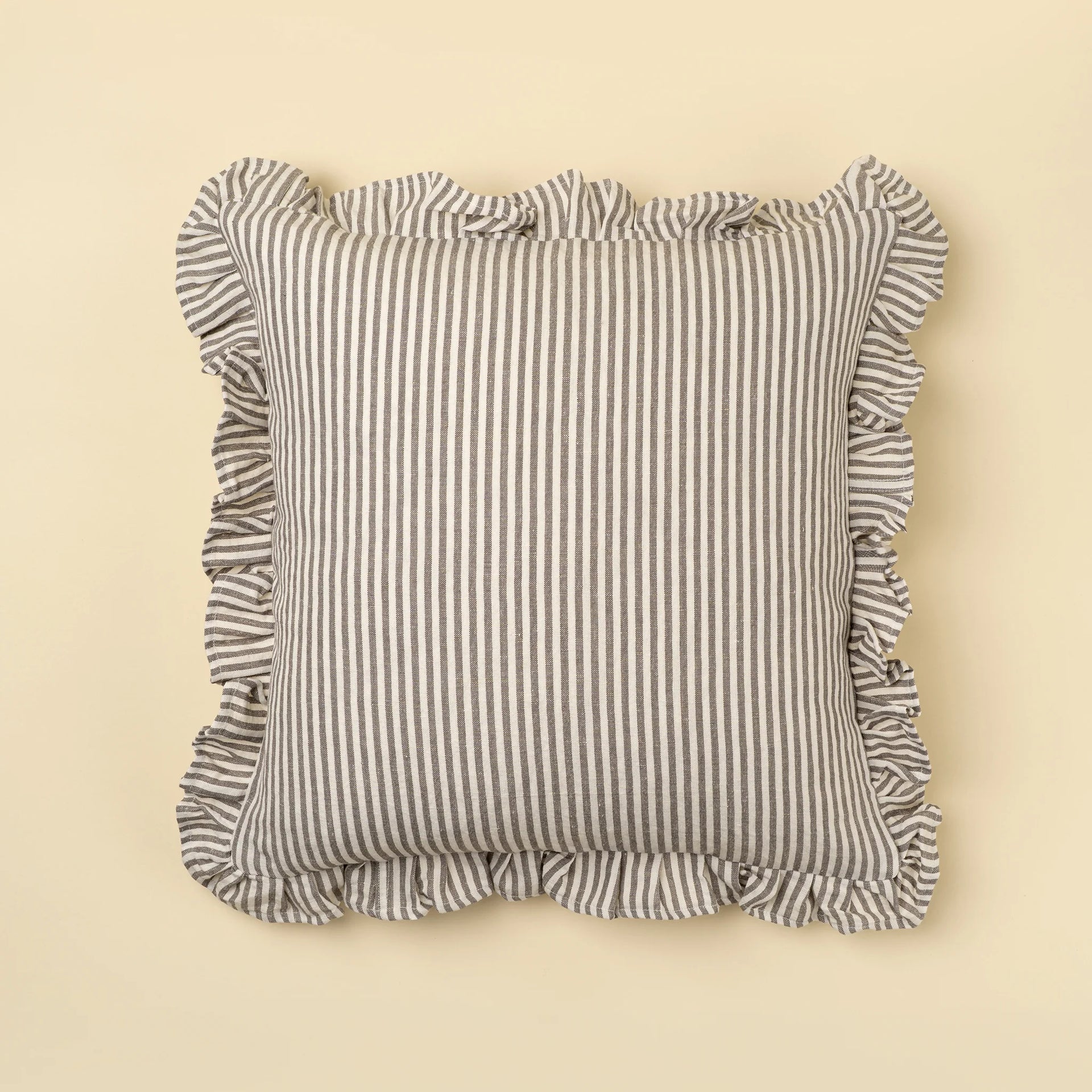 Grey Ruffle Thin Stripe Pillow