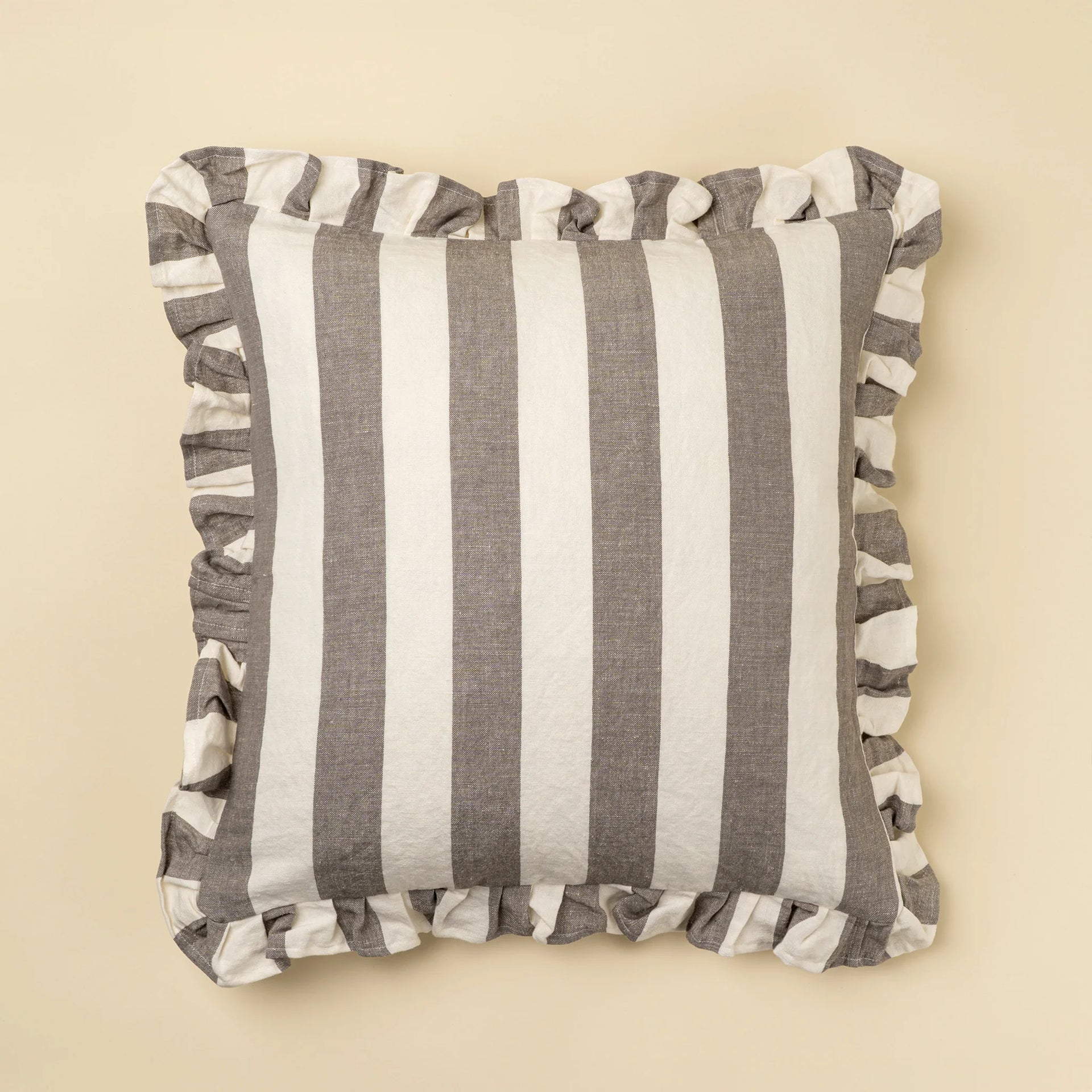 Grey Ruffle Thick Stripe Pillow