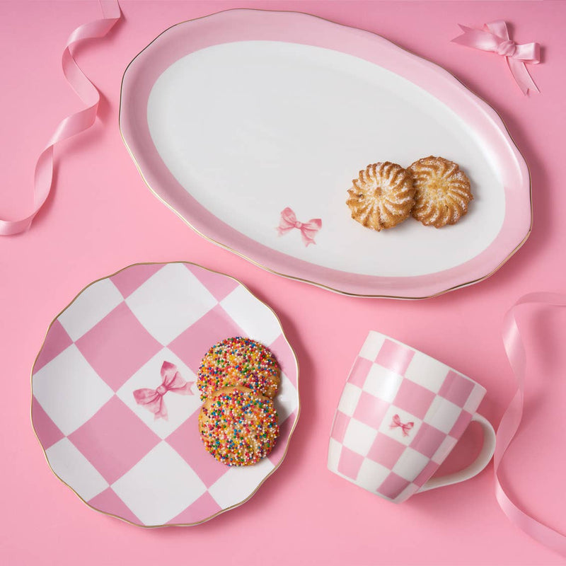 Checkered Pink Bow Plate