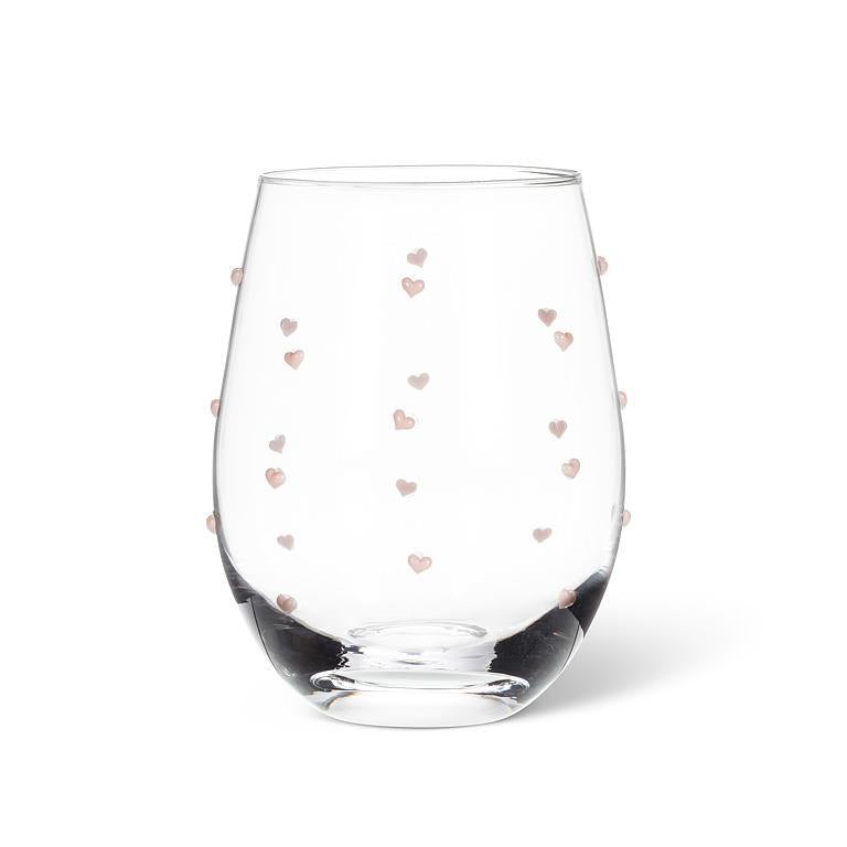 Stemless Wine Glass with Pink Hearts