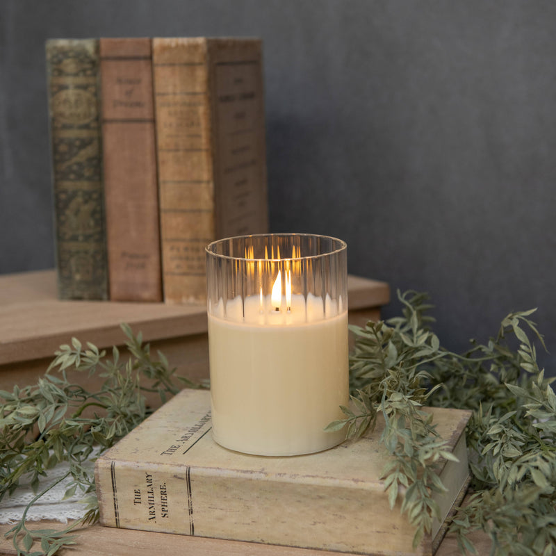Cream Fluted Glass LED Candle