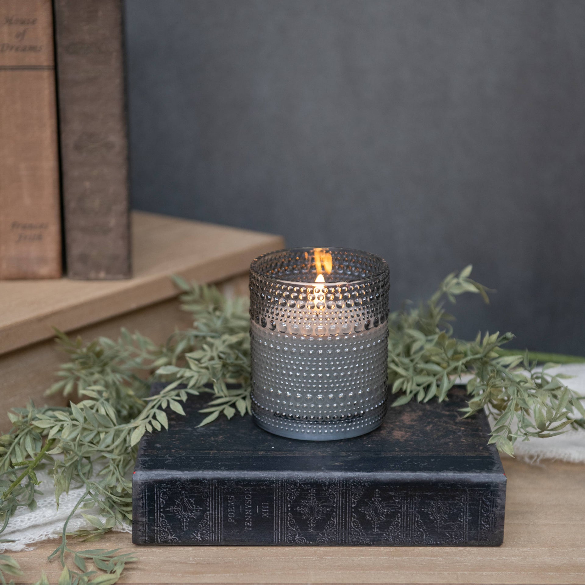 4" Grey Dotted Glass LED Candle