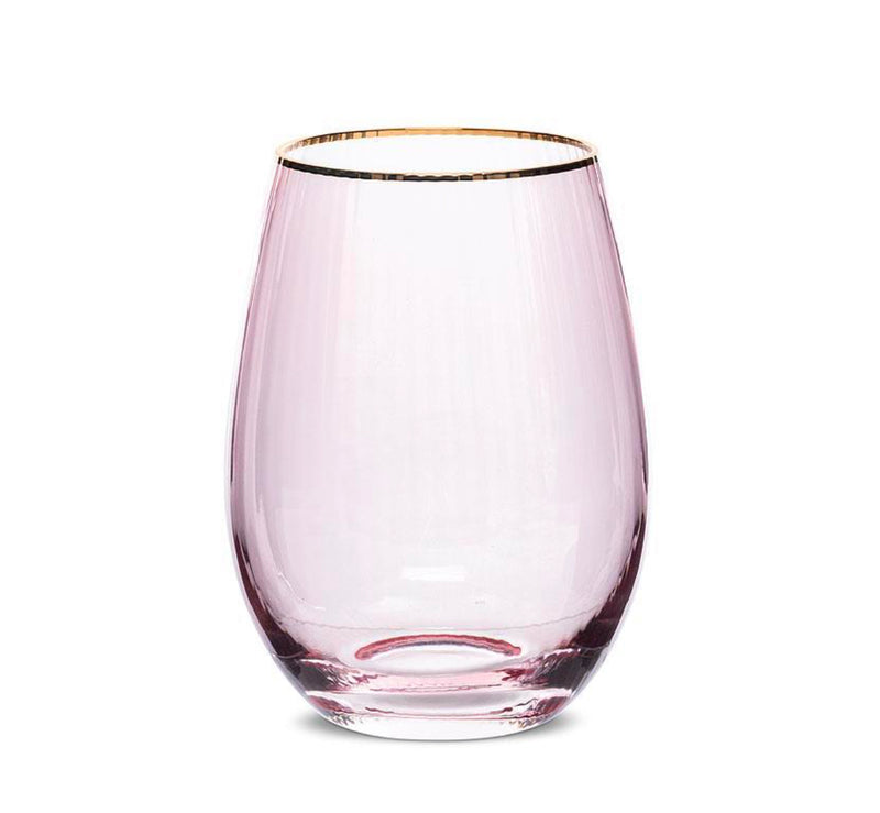 Stemless Pink Wine Glass with Gold Rim