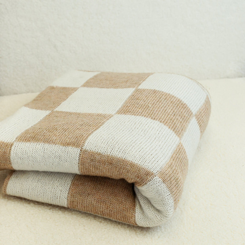 Beige Plaid Throw