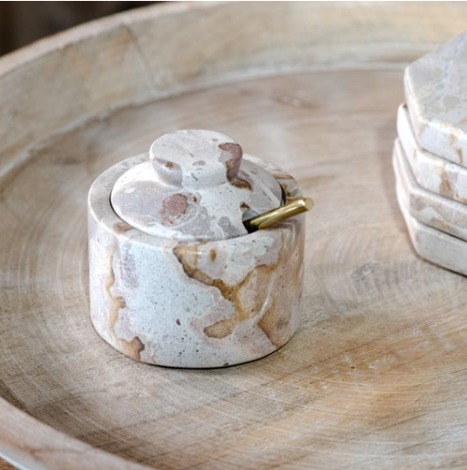 Marble Stash Pot with spoon