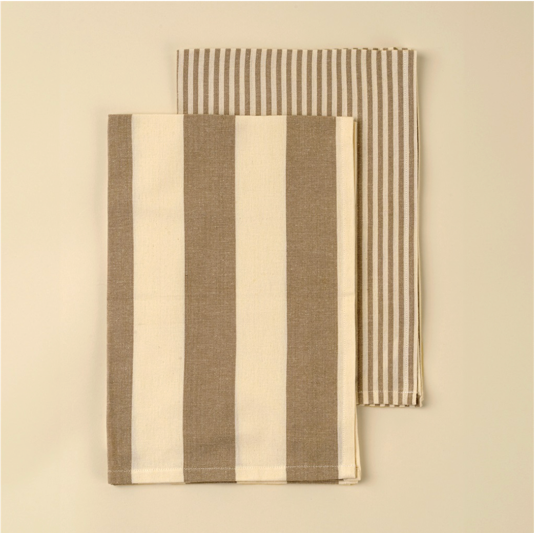 Hampton Stripe Tea Towel - Stone