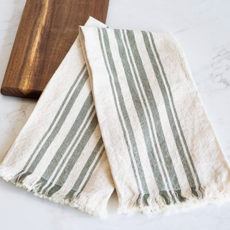 Olive Green Stripe Tea Towels