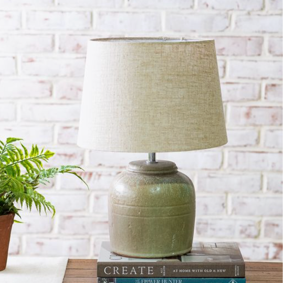 Green Textured Terra Cotta Lamp - Pickup Only