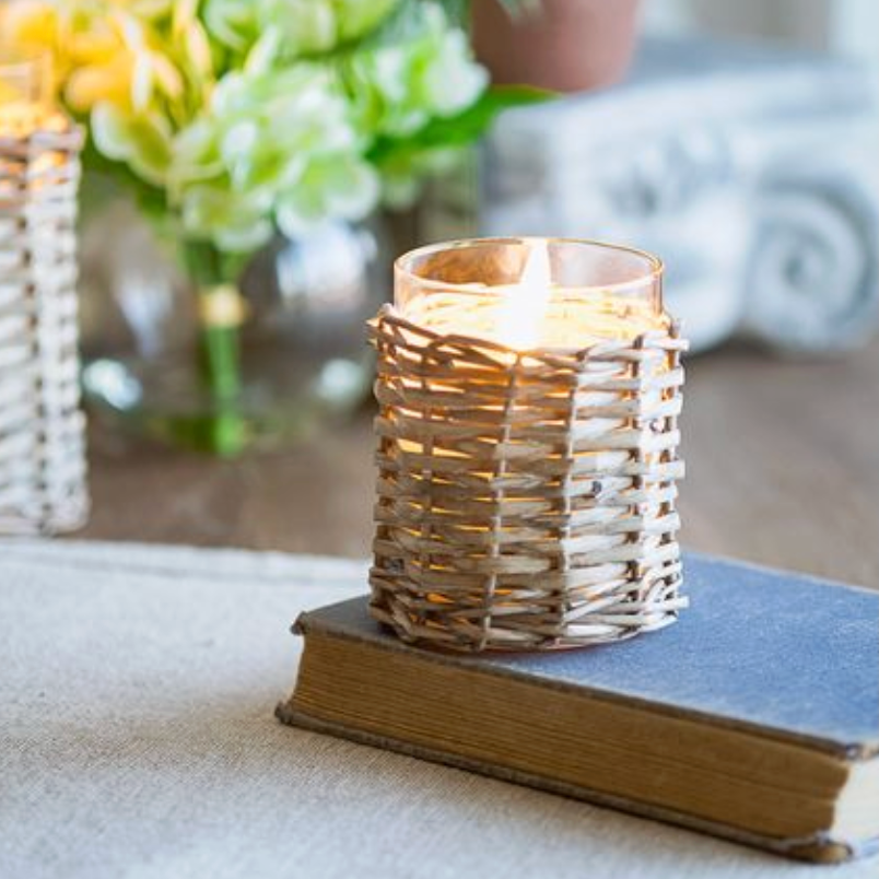 4in LED Glass Wicker Candle
