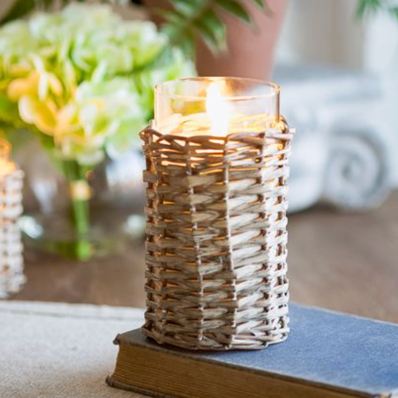 6in LED Glass Wicker Candle