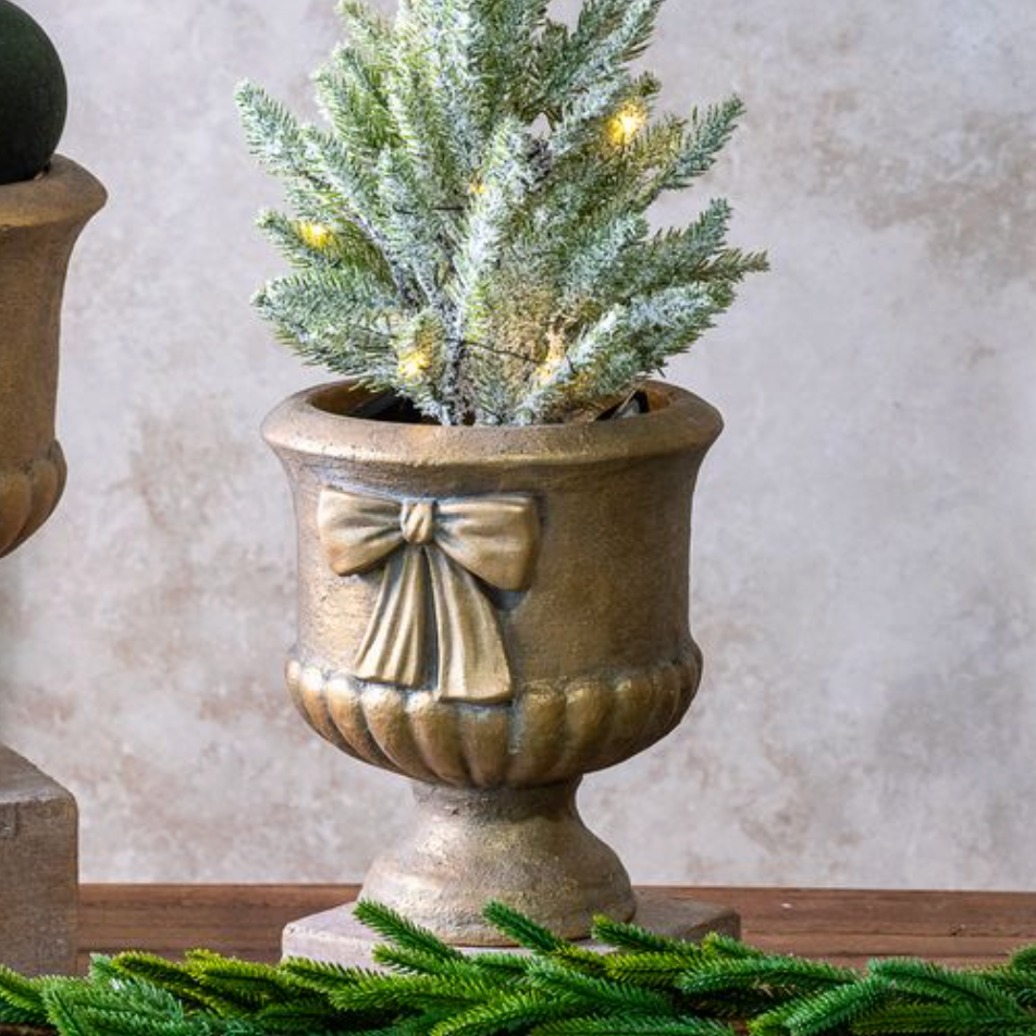 Gold Bow Holiday Planter