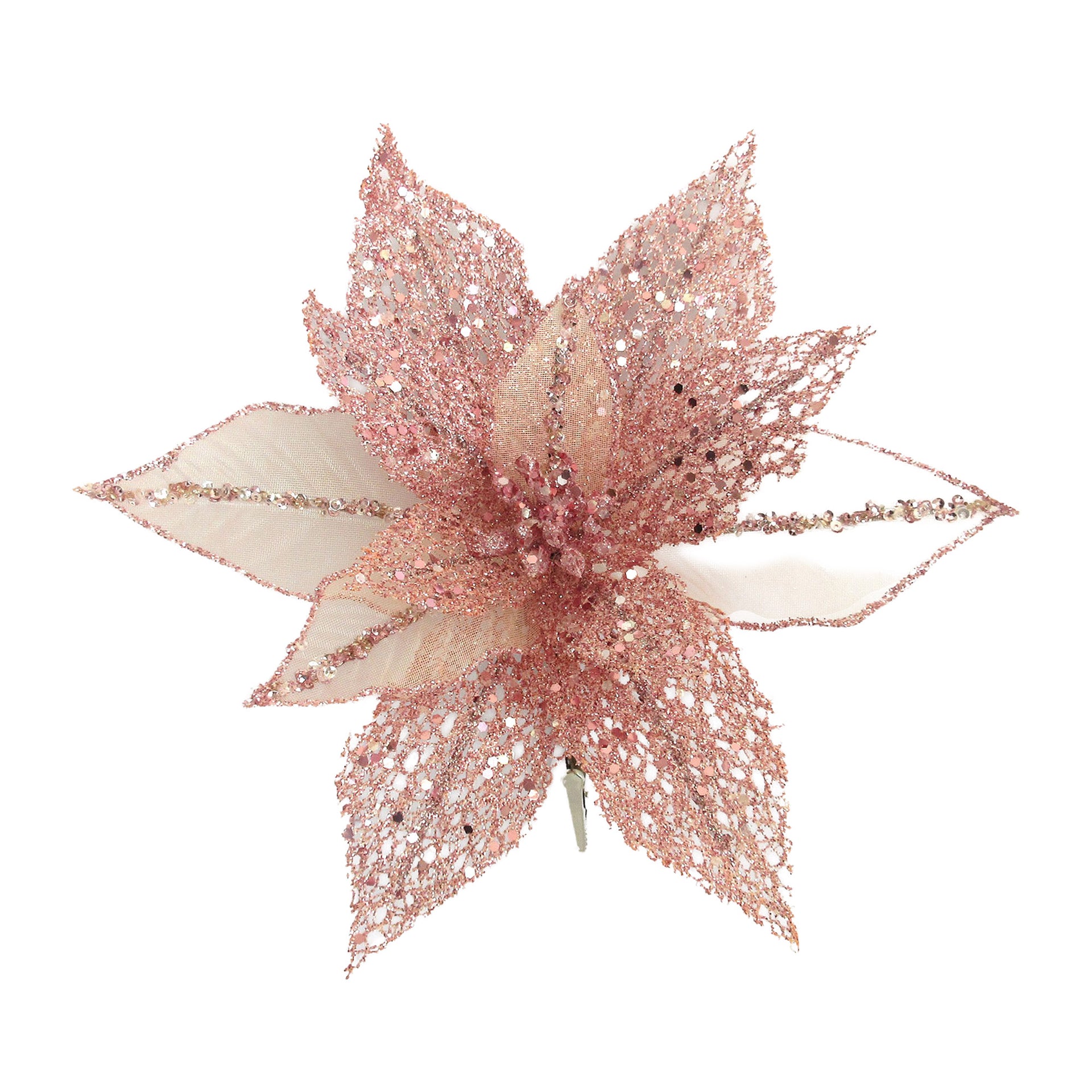 Glitter Poinsettia Clip-On Ornament