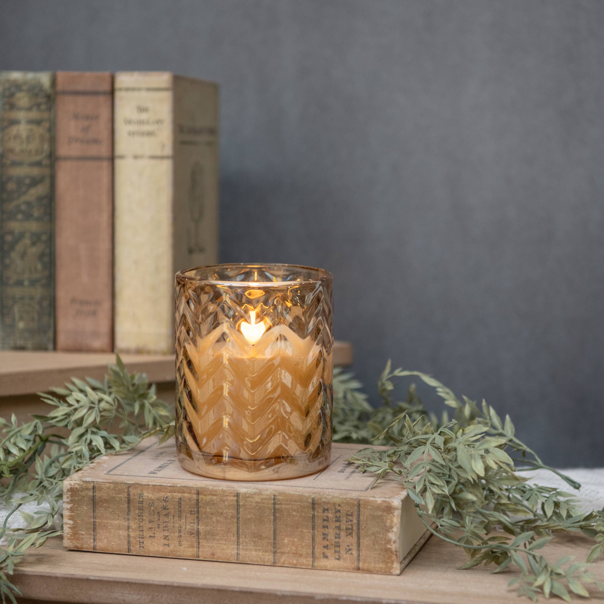5" Champagne Chevron Glass LED Candle
