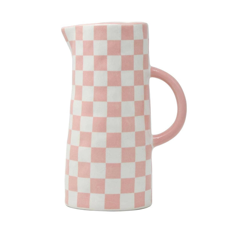 Pink Checkered Ceramic Pitcher