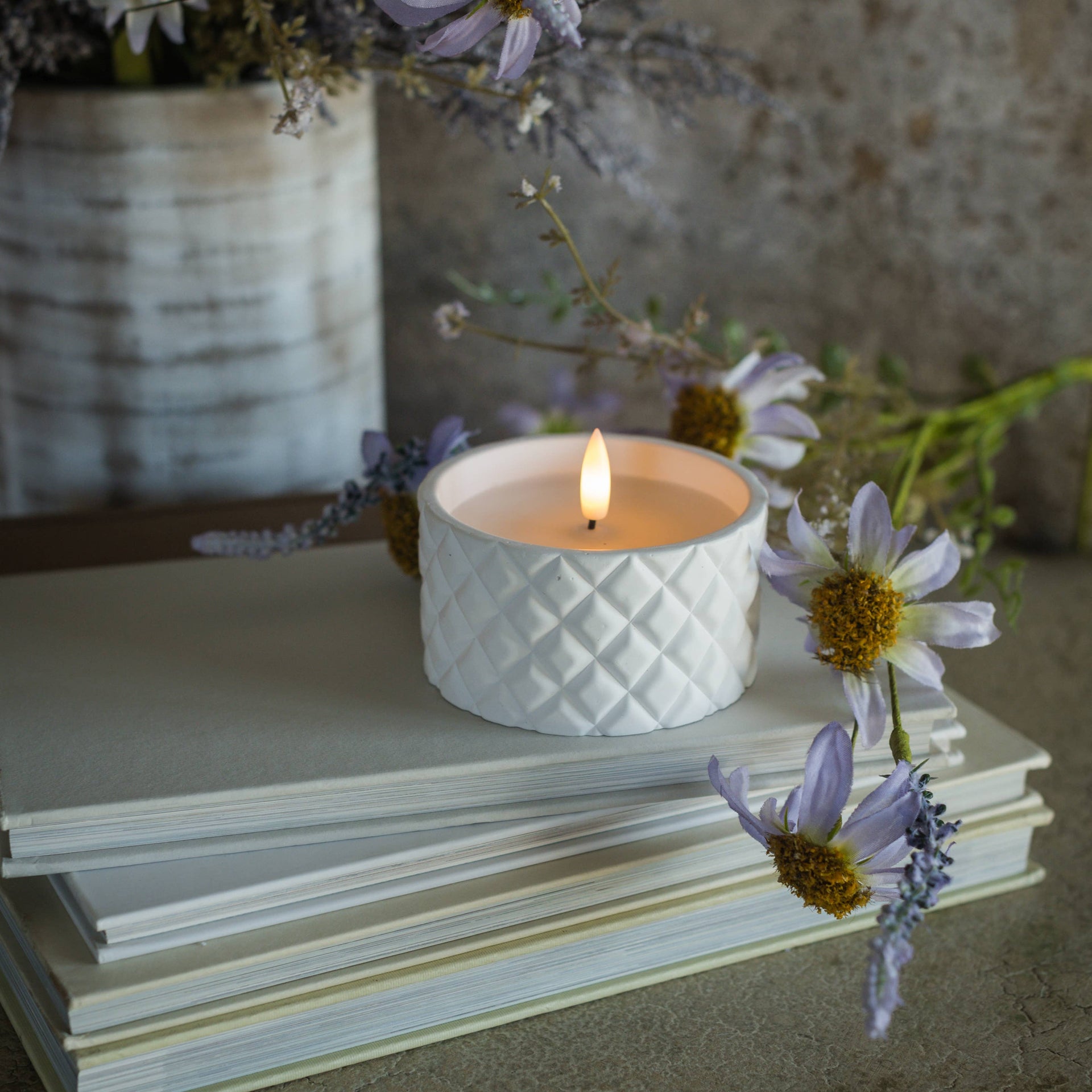 Cement Grid Led Candle