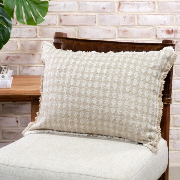 Beige Diamond Fringe Pillow