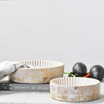 Carved White Wash Wooden Bowls