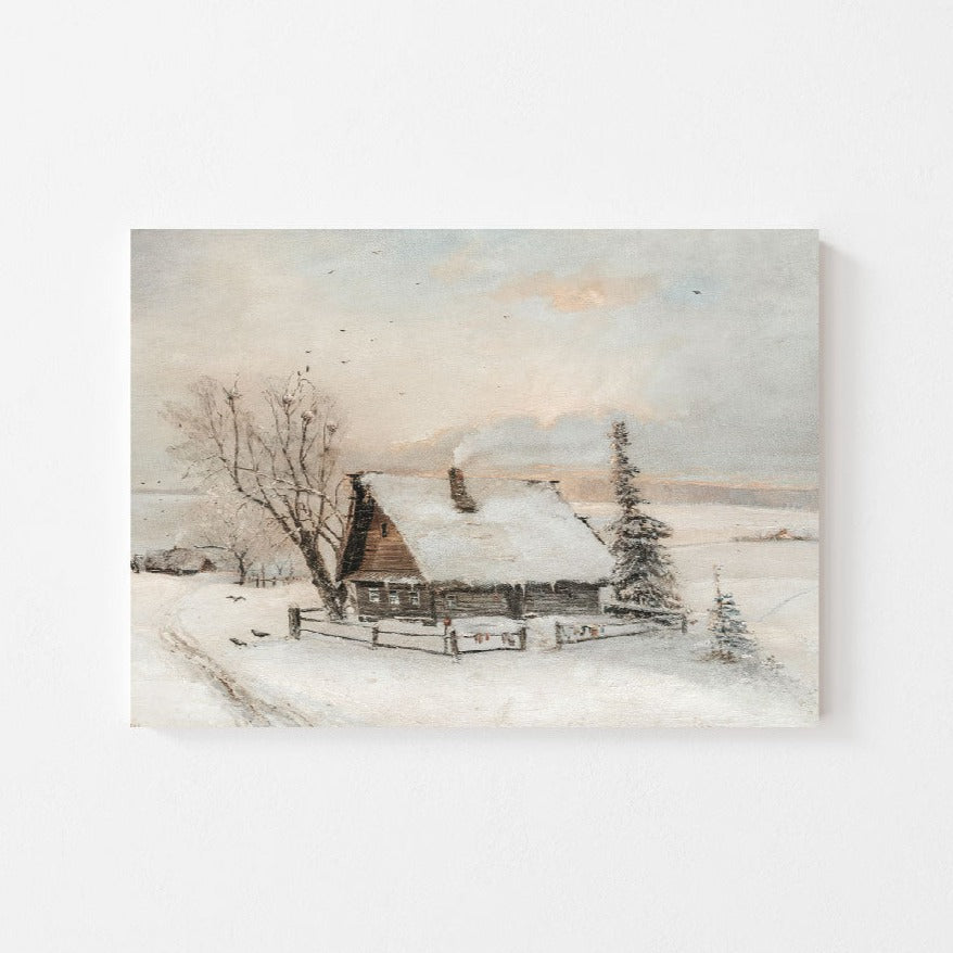 Snowy Cabin Vintage Print