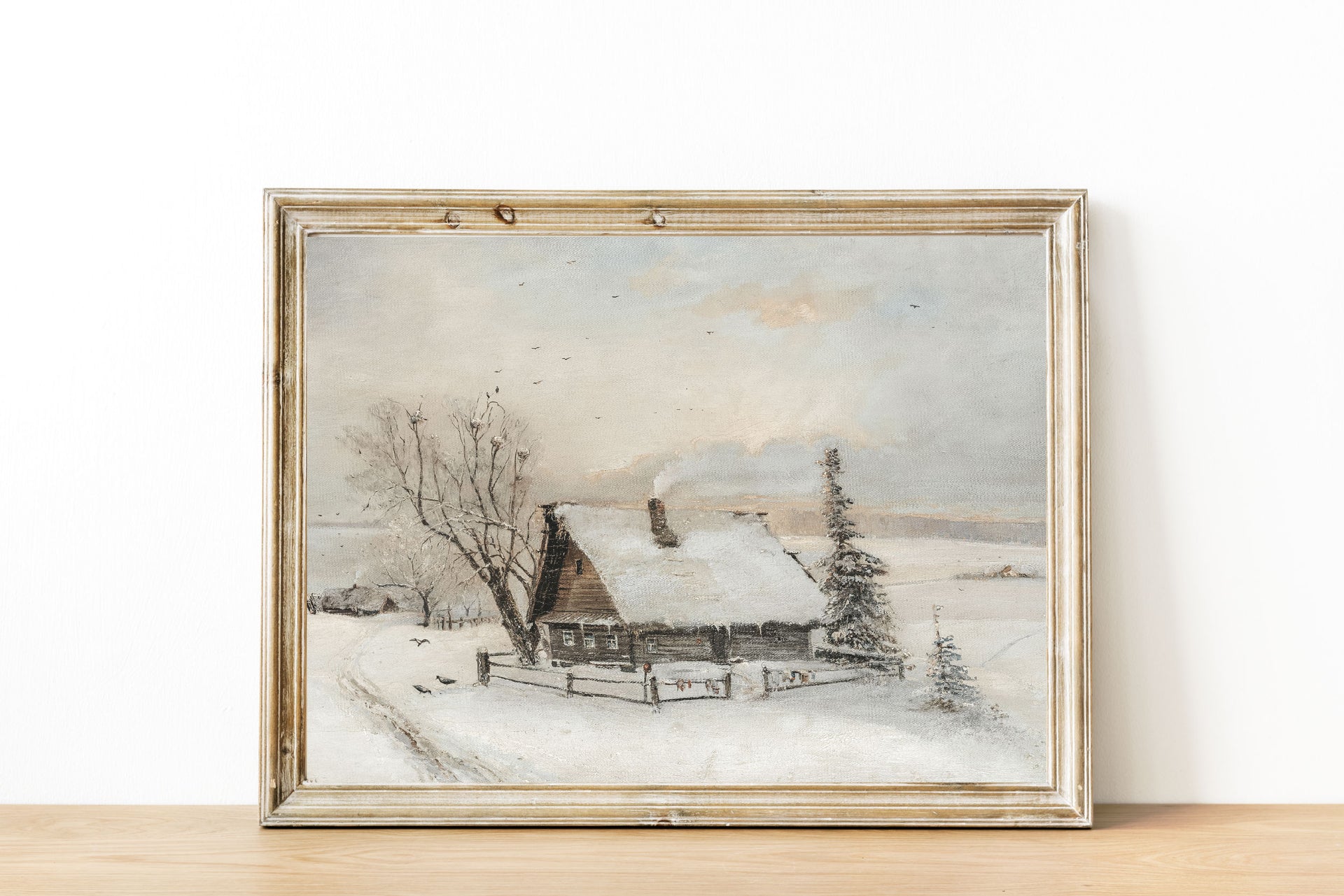 Snowy Cabin Vintage Print