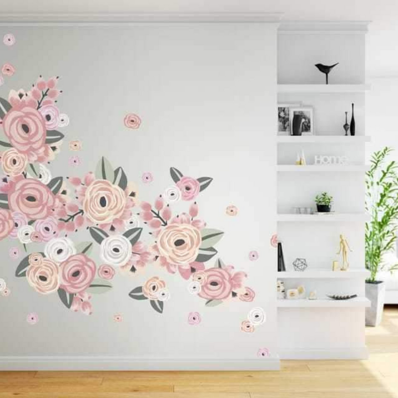 Faded Pink Graphic Flowers - Urban Walls Decals