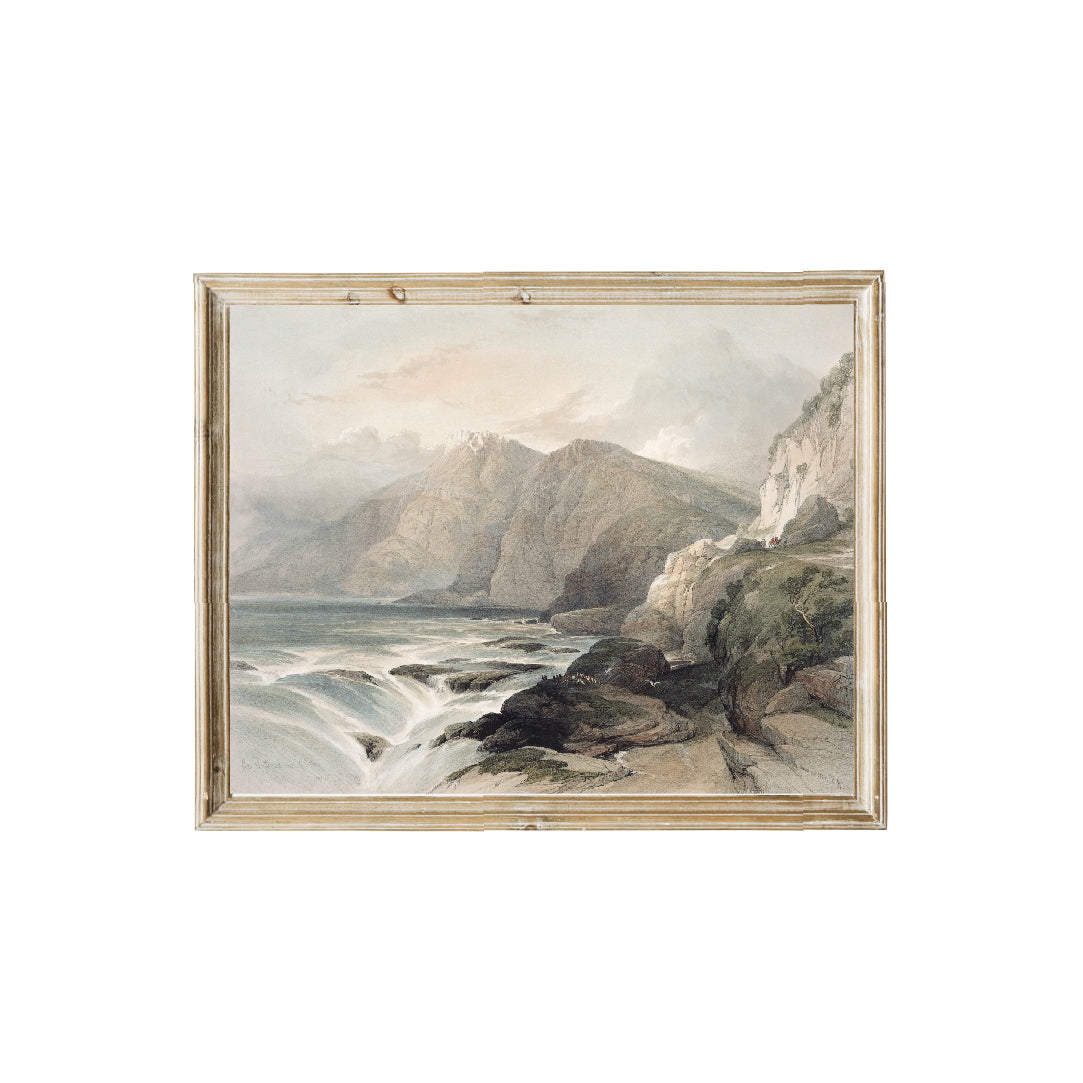 Vintage coastal cliffside vintage art