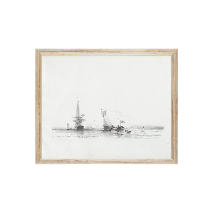 Vintage coastal art with sailboats
