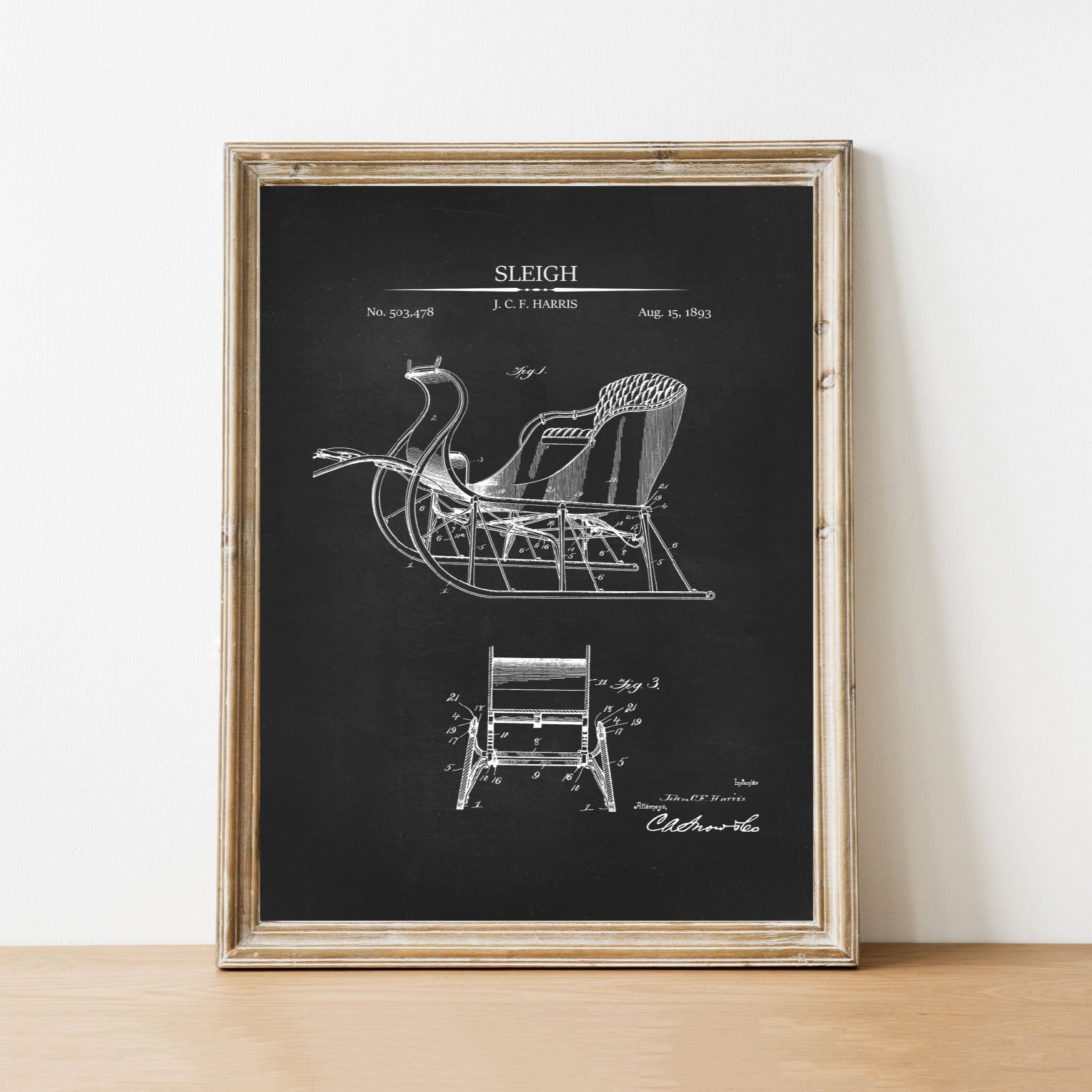 Chalkboard Sleigh Patent Vintage Print