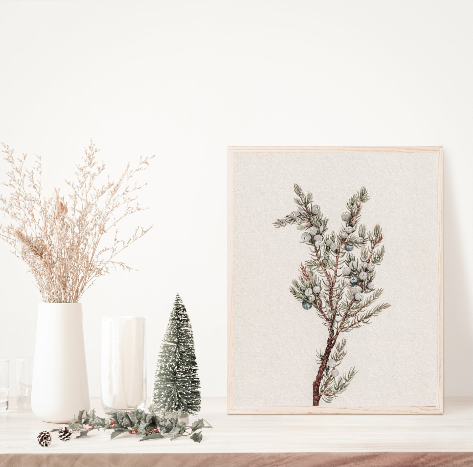 Winter Greenery Vintage Print